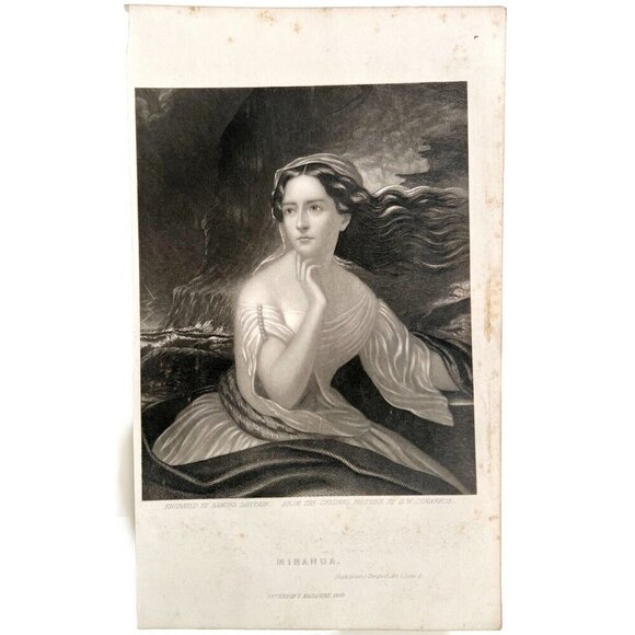Miranda Shakespeare Tempest Steel Engraving 1859 Victorian Art DWY5D - Picture 2 of 2
